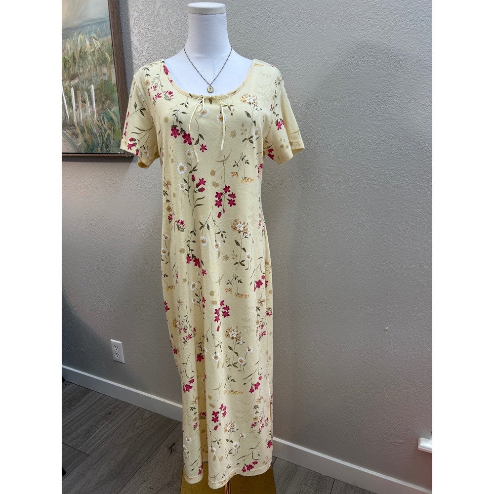Vintage 90s Yellow Floral Cottagecore Maxi Dress San Michelle Bay Size M